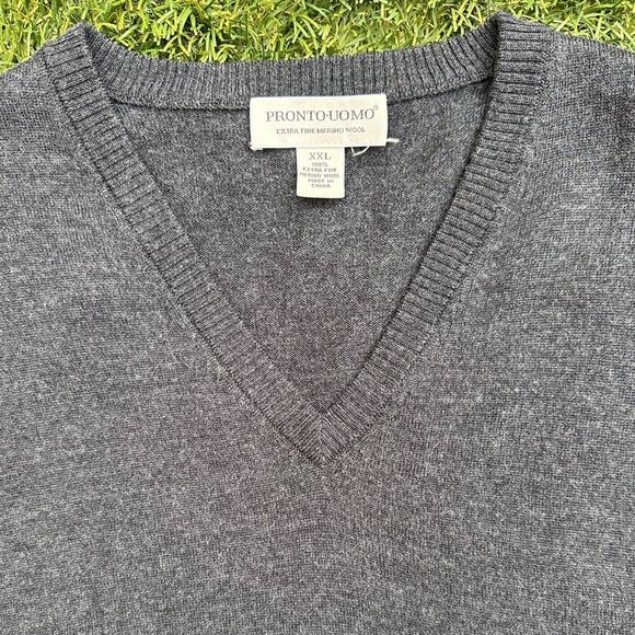 Pronto Uomo 100% Merino Wool V Neck Pullover Knit Vest Mens Versatile Layer XXL - Picture 2 of 10